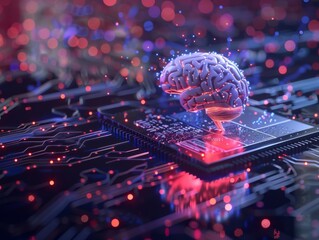 AI Technology Integrating Human Brain Illustration ConceptBig Data Neuroscience.