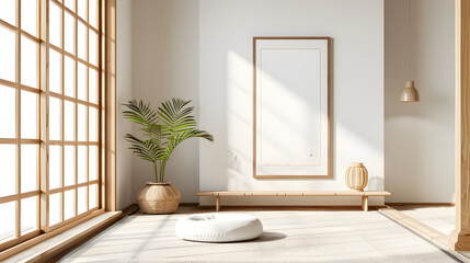 Frame Mockup in Vintage Farmhouse: A farmhouse-style living room with a distressed wooden frame holding an ISO A2 poster. Rustic furniture and vintage decor elements fill the space.