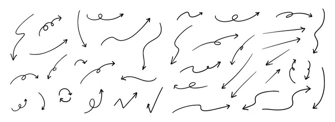 ベクターのペンの手書きの矢印セット_黒