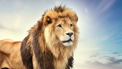 Naklejka premium Portrait old lion wild animal standing isolated