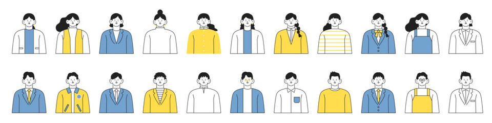 Obraz premium 笑顔の男女の上半身イラストセット