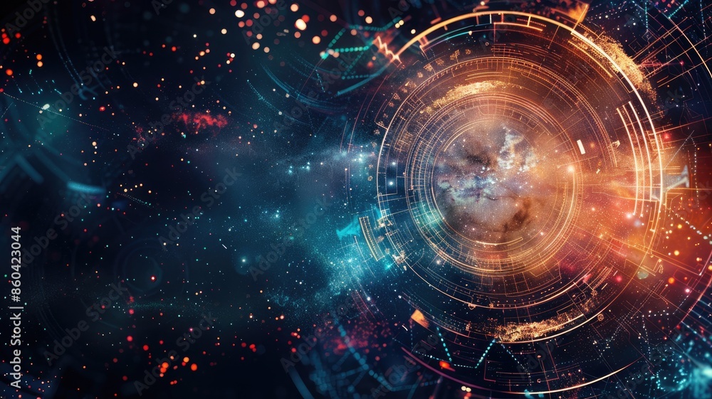 Aufkleber futuristic interface with digital data and galaxy background