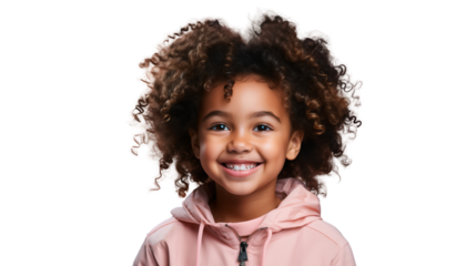 Smiling cute little African American boy with Afro hair, isolated on transparent background