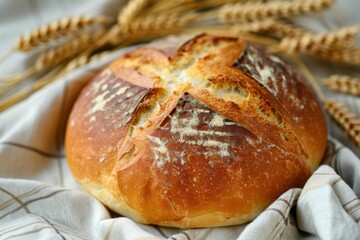 freshly baked round bread with a crack in the middle.