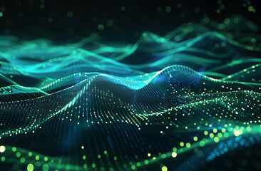 Abstract Digital Waves with Glowing Grid
