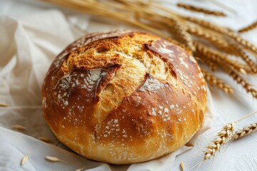freshly baked round bread with a crack in the middle.