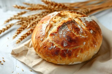 freshly baked round bread with a crack in the middle.