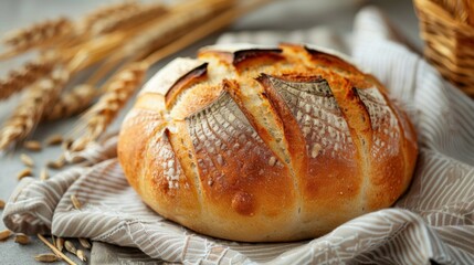 freshly baked round bread with a crack in the middle.