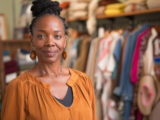 Naklejka premium Portrait ofSuccessful African American Female Entrepreneur Standing Proudly in Her Small Business