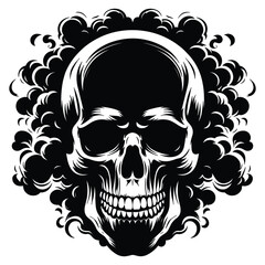 Skull smoking silhouette vector illustration isolated on white background