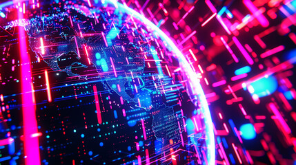 Fototapeta premium Futuristic Global Network with Neon Lights 