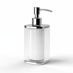 Obraz premium Transparent square plastic soap dispenser bottle with metal pump