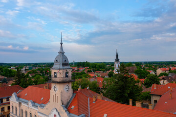 Obraz premium Aerail view about Rackeve, a small town in Hungary which located about 50 kilometers south of Budapest, on Csepel Island, along the Rackeve-Danube branch
