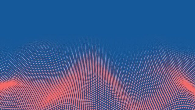 Halftone pattern loop. Abstract animation. Pink dots on blue background. Seamlessly looping wave motion. Copy space for your text or logo.