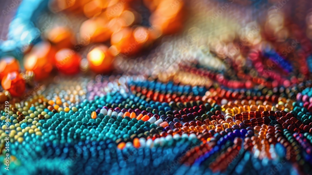 Poster close-up of colorful beads with bokeh effect