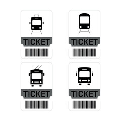 Web Tickets for bus  tram  trolleybus, plane  ship and train.Icon. Transport tickets with barcode.