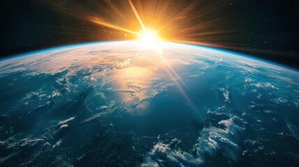 planet earth from space sunrise over land and ocean curvature visible abstract photo