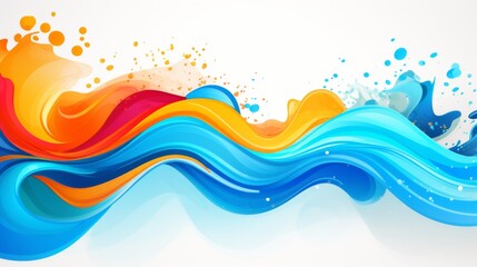 An abstract piece featuring colorful swirls of blue and orange intermingling with splashes, conveying a sense of fluidity, creativity, and vibrant emotions.