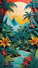 Tropical nature concept papercut postcard design
