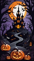 Fototapeta premium Halloween concept papercut postcard design