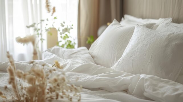 premium white linens made from sustainable organic fabrics for restful sleep product photography