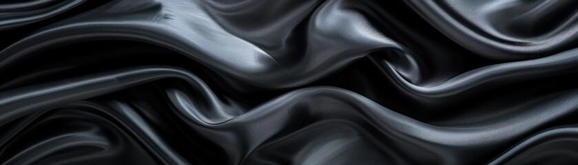Fototapeta premium Luxurious black silk fabric folded elegantly, capturing its smooth texture and rich color.