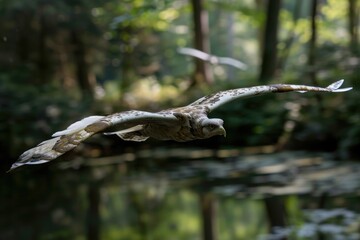 Fototapeta premium A bird is flying over a body of water