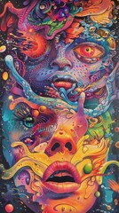 Obraz premium A colorful painting of a woman with a face made of different colors and shapes