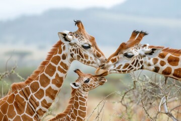 Obraz premium Giraffe Family Sharing a Tender Moment