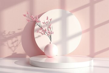Minimalist Pink Display with Floral Vase