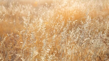 Fototapeta premium Dry grass field bathed in summer sunlight. Concept of warm, natural scenery.
