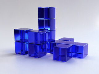 Obraz premium Blue glass cubes arranged in a creative pattern on a white surface