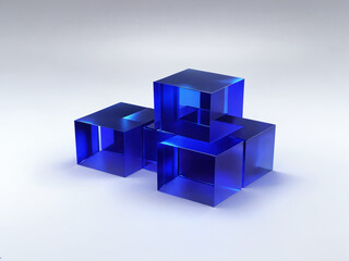 Fototapeta premium Blue glass cubes arranged in a creative pattern on a white surface