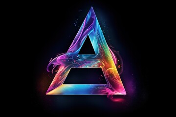 Colorful letter on black background. Vibrant shades of red, blue, and yellow create a striking contrast.