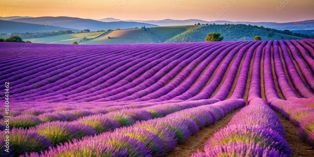 Wall mural purple lavender fields with rolling hills in the background, lavender, purple, fields, landscape, sc - Wall murals