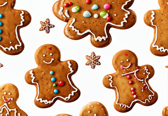 Fototapeta premium Decorated gingerbread cookies on white background