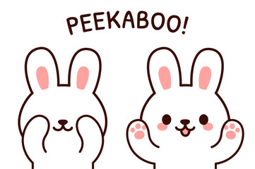 Cute cartoon bunny playing Peekaboo
