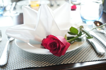 Modern Dining Table Setting with Red Rose - バラの花 テーブルセッティング