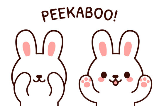 Cute cartoon bunny playing Peekaboo