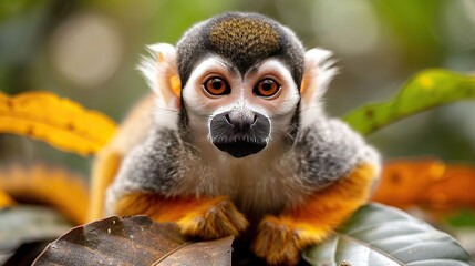 Obraz premium Squirrel monkey with big eyes looking at the camera