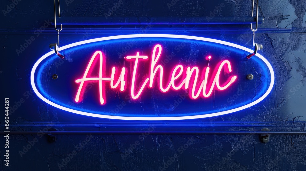 Fototapete a neon blue and pink oval with the word 