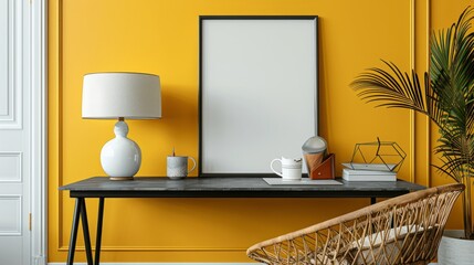 Modern Interior with Yellow Walls and Stylish Wooden Furniture