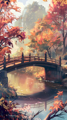 Autumnal Bridge Over Tranquil Waters