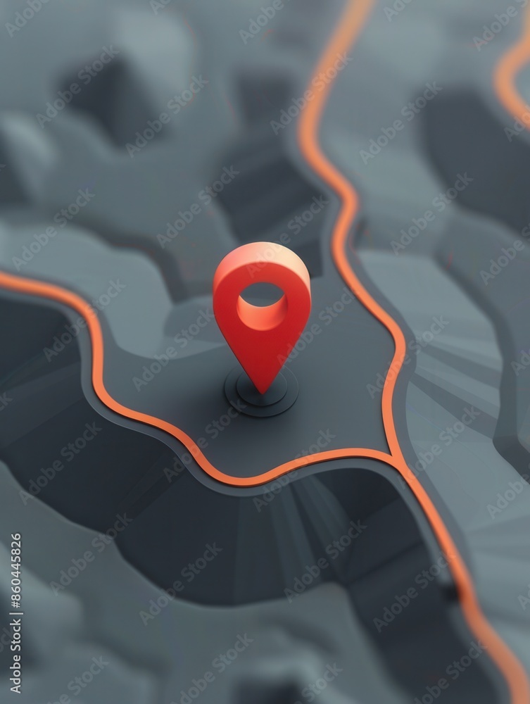 Poster a minimalistic and modern 3d rendering of a location pin on a gray map background. perfect for navig