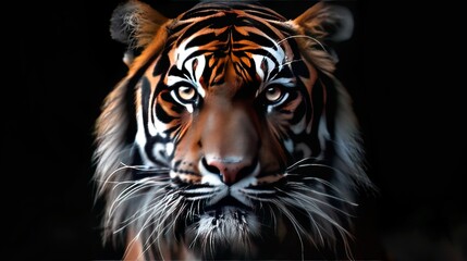 Obraz premium portrait of a tiger staring at you with a black background
