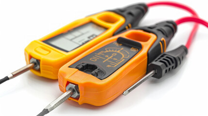 Multimeters for measuring electrical currents and voltages isolated on white background