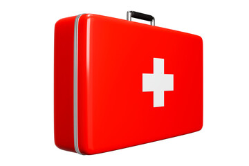 Obraz premium First aid kit, red medicine box, emergency car, ambulance medical assistance Care and assistance emergency accident concept 3D illustrated icons - clipping path