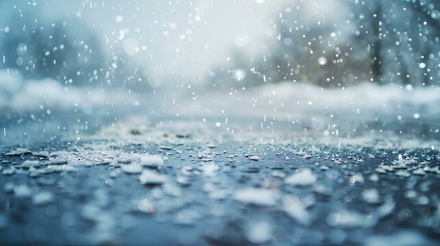 Ice pellets from a hailstorm hitting the ground, creating a dramatic scene.
