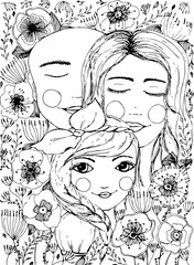 Illustration Family n black and white depicting . vector