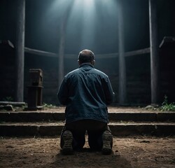 man sitting on a church / worship and pray men